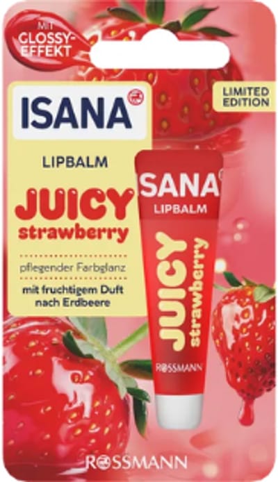 ISANA Lippenbalsem Juicy Strawberry - Glossy Effect 4,8 g | Hydraterende Lipverzorging met Aardbeigeur - Vegan | Limited Edition