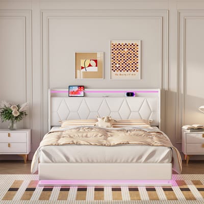 Opbergbed 160x200 - Wit Velvet - Met LED & USB