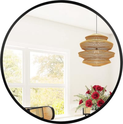 Ronde Wandspiegel 24 inch Zwart - Decoratieve Cirkel Spiegel voor Badkamer en Woonkamer