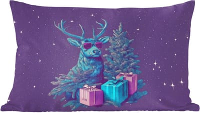 Sierkussens - Kussentjes Woonkamer - 60x40 cm - Rendier - Zonnebril - Neon - Kerstboom
