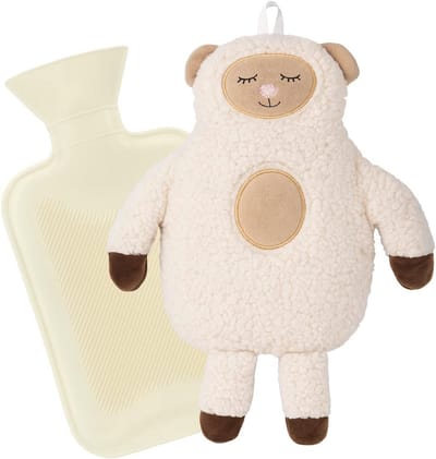 Warmwaterkruik 1 liter met deksel en pluche hoes voor ontspanning en pijnverlichting