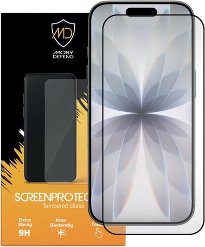 MobyDefend Screenprotector - Geschikt voor iPhone 17 - Screensaver Met Zwarte Randen - Gehard Glas
