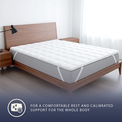 The White Stone topper 120x190 cm met 500 g vulling | Gewatteerde matrasbeschermer | Ademend microvezel hoes met elastieken in de hoeken | Matrasbescherming