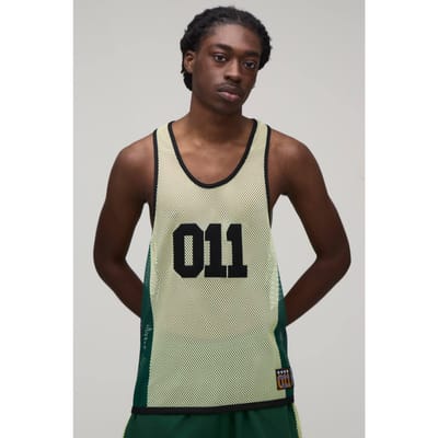 Regular Fit Netted 011 Appliqué Racerback Hemd | Yellow | Size XS