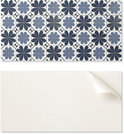 Decoratief vinyl paneel met afbeelding voor keuken of badkamer, 100x50 cm, bloemenpatroon op tegels.