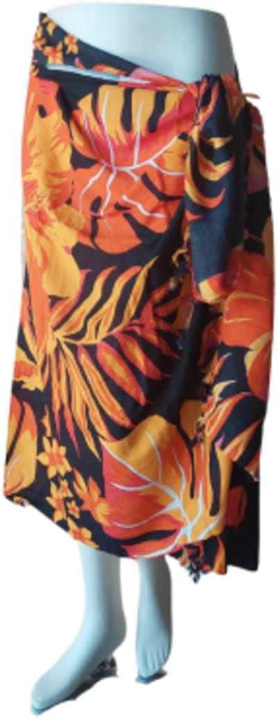 Sarong - 006 - Bloemen en bladeren oranje van Om Namaste - Pareo Saunadoek Wikkeljurk