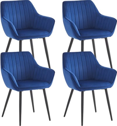 Colenis® - Luna Eetkamerstoel - Set Van 4 - Blauw - Velvet - Met armleuning