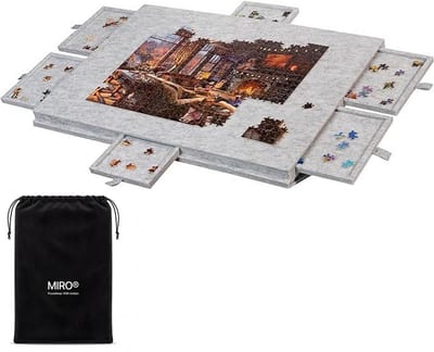 MIRO® Puzzelmap 1000 Stukjes - Puzzelbord Met Opbergsysteem - Puzzelmat - Portapuzzel - Puzzeltafel - Draagbaar - Opvouwbaar - 6 Lades - Lichtgrijs