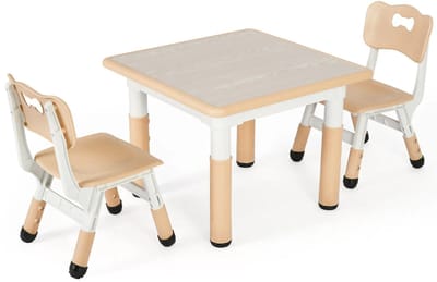 Jessi Store - Kindertafel en stoeltjes - Speeltafel - Kindertafel 2 stoelen - In hoogte verstelbaar - Graffitiblad - 60x60x48-60cm