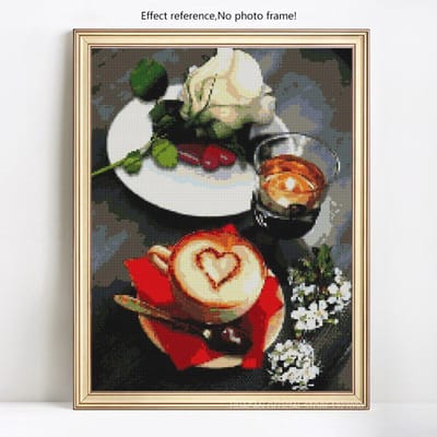 Vente Broderie 5D DIY Mosaïque Diamant Point de Croix Café Peinture Diamant Ronde Complète 20X30 black