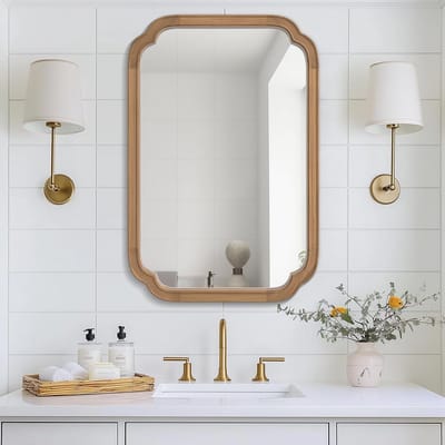 Houten Wandspiegel met Rustiek Frame voor Badkamer en Woonkamer