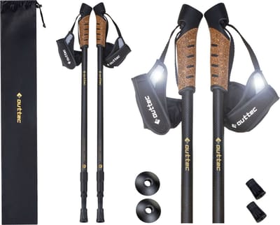 Outtec® Nordic Walking Stokken, Wandelstokken, Trekkingstokken - Dames en Heren - Verstelbaar 65-135cm - Opvouwbaar - Anti-Shock - Ultralicht Koolstofvezel