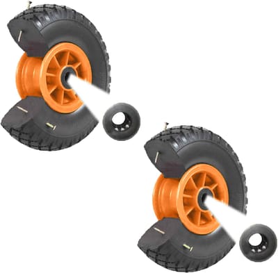 2x steekwagenwiel PU wiel 260x85 mm 3.00-4 75 mm gecentreerde naaf Ø 20 mm oranje massief rubber steekwagen