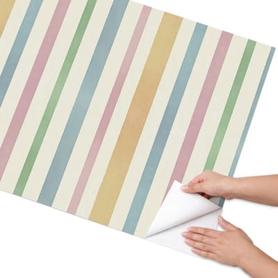 Coloray Meubel Wrap Folie - Beige Meubelfolie - 75x150 cm - Decoratiefolie Zelfklevend Pastelkleurige strepen - Meubelfolie Zelfklevend - Retro Meubelfolie - Wrapfolie Keuken - Wanddecoratie - Achtergronden en patronen