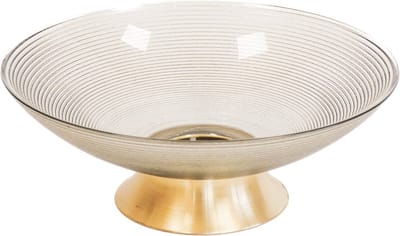 Housevitamin Design Fruitschaal - Glas - 24,5x8,5 cm - Goud - Smokey Glas - Schaal - Gouden Voet