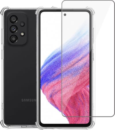Geschikt voor Samsung A53 5G Hoesje + Screenprotector – Gehard Glas Cover – Shock Proof Case – Transparant