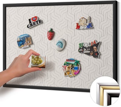 Wallfluent - Romig Magneetbord Met Decoratieve Patronen - 70 cm x 50 cm - Magneetbord met Zwarte Frame - Regelmatig lineair patroon - Magneetbord voor Herinneringen - Magneetbord voor Foto's en Notities - Magnetisch Bord voor Magneten