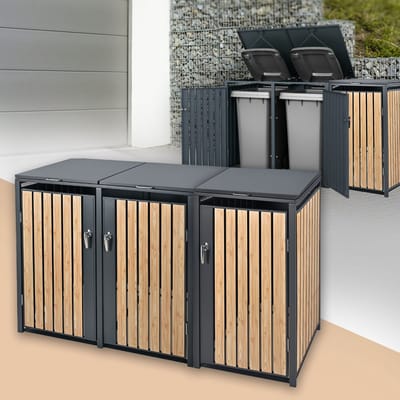Container Ombouw voor 3 containers tot 240 l, 200 x 80 x 120 cm, van staal met larikslook ML-Design
