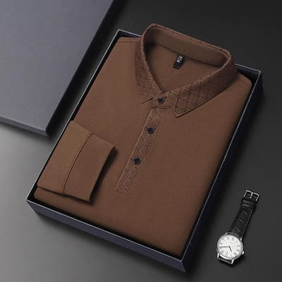 Lente en Herfst Nieuwe Stijl Piqué Katoen Lange Mouw POLO Shirt Herenmode Casual Revers Onderhemd Top Heren Pullover 2XL brown