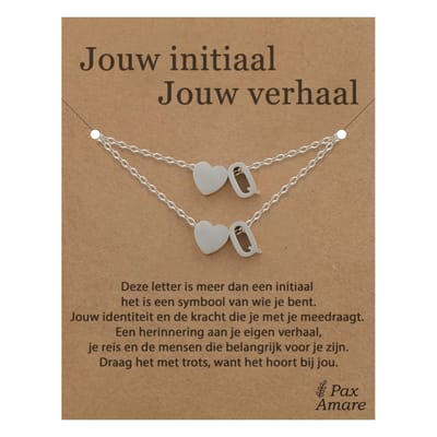 Letter Q ketting + armband set op Cadeau Kaartje - Jouw initiaal, jouw verhaal - Zilverkleurig Stainless Steel - Initiaal & Hartje Hanger - Pax Amare