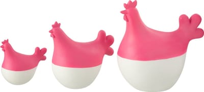 J-Line decoratie Haan - polyresin - wit/roze - set van 3