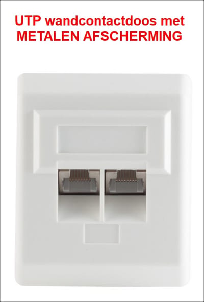 WANDCONTACTDOOS 2x UTP 8-polig modulair RJ45 - opbouw - METALEN AFSCHERMING RONDOM - LSA-aansluitingen - voor data of telefonie - aansluitdoos - 74250