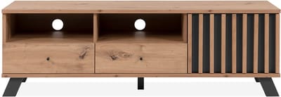 CALICOSY - TV-meubel 1 deur, 2 laden en 2 vakken in eikenhouten decor L138 cm - LUBLIN