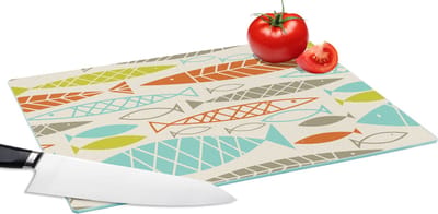 Glazen Snijplank - 39x28 - Vis - Jaren 50 - Patroon - Snijplanken Glas