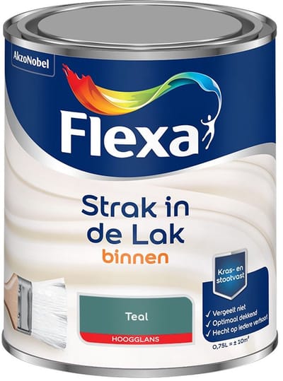 Flexa - Strak In De Lak Binnenlak Hoogglans - Teal - Mengverf - 750 Ml