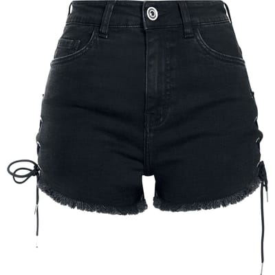 Urban Classics Hotpants - Ladies Highwaist Denim Lace Up Short - 26 tot 34 - voor Vrouwen - zwart