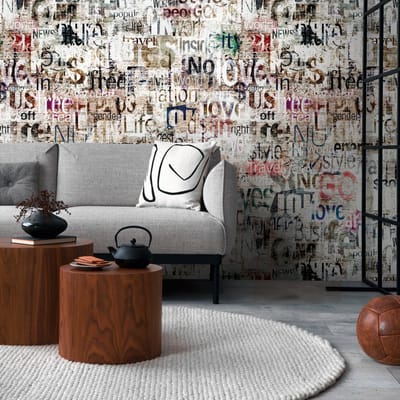 Fotobehang Profhome 398481-GU vliesbehang hardvinyl warmdruk in reliëf glad met grafisch patroon mat grijs beige rood blauw 1,59 m x 2,8 m