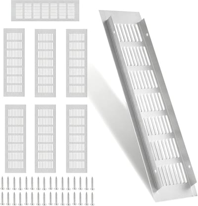 Ventilatieroosters Set van 8 voor Deur en Kast - 80 x 200 mm - Aluminium - Rechthoekig - Wit - Inclusief Schroeven - Ventilatie voor Schoenenkast, Badkamer, Keuken, Woonkamer