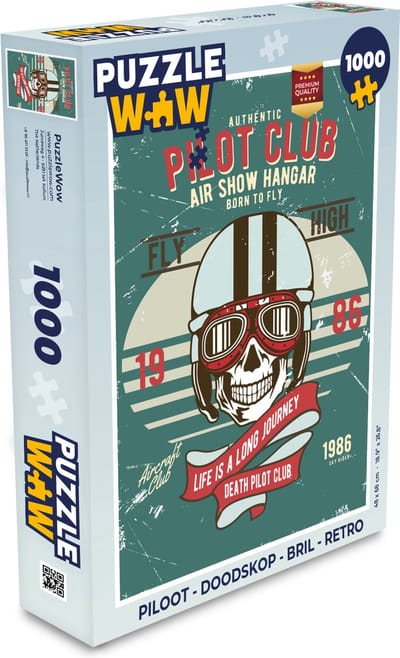 Puzzel Piloot - Doodskop - Bril - Retro - Legpuzzel - Puzzel 1000 stukjes volwassenen