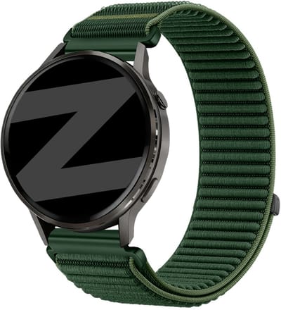 Bandz Nylon 'Wave' bandje geschikt voor Garmin Vivoactive 4s / Vivomove 3s / Venu 4 - 41mm / Venu 3s / Venu 2s / Forerunner 265s / Forerunner 255s - Donkergroen