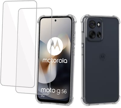 ChiGuard Hoesje & 2x Screenprotector geschikt voor Motorola Moto G56 Hoesje Screenprotector - Gehard Glas Cover + Shock Proof Case – Transparant