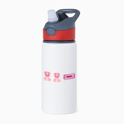 Hacebo® - Varkens met eigen naam waterfles met rietje rood - Varken - dieren liefhebbers - leuke cadeau voor iemand die van houdt van biggen - verjaardagscadeau - kado - gift - water fles - 650ML