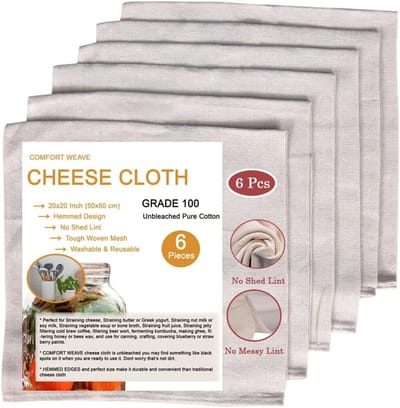 Cheesecloths Grade 100 20x20 Inch - 100% Unbleached Muslin Cloth - Pack van 6