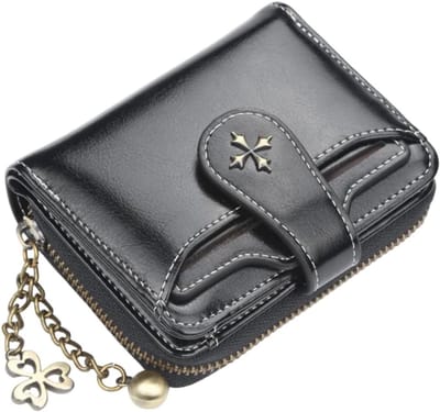 Portemonnee dames - Zacht leer - Vintage stijl - Kleine portemonnee met rits - Kaarthouder - Portemonnee - Muntzakje - Creditcardhouder - Bankpashouder - Kaarthoesje - Unisex - Leren portemonnee - Mini portemonnee - Cadeau voor vrouw - Zwart