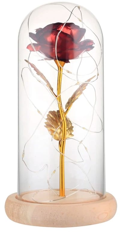 WiseGoods Gouden Roos In Glazen Stolp Met LED Verlichting – Romantisch Cadeau Vrouw / Vriendin - Valentijn - Moederdag - Huwelijk