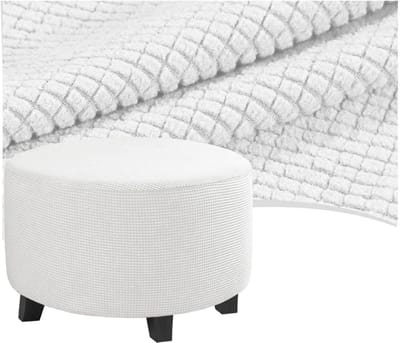Ottomaanse Hoes Rond - Voetenbank Cover - Meubels Beschermen - Aanpasbare Maat - Diameter 60cm - Wit