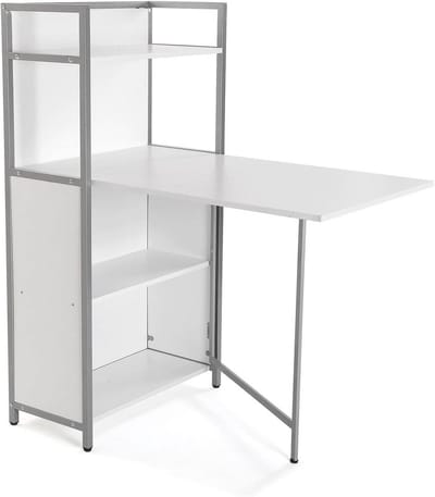 Inklapbare Eettafel met Schappen voor Keuken, Terras of Tuin - Hout, PVC en Metaal - Wit - 120x30x62 cm