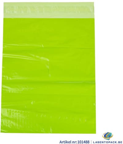 100x Verzendzakken kleur Appel groen plastic 320 x 450 mm - 50 micron COEX - Triman - Zelfklevende Plakstrip - Ondoorzichtig - Wit/Zwart - Kledingzakken - 100% Recyclebaar - Waterafstotend - Voor Kleding en Webshop - Verzendenveloppen