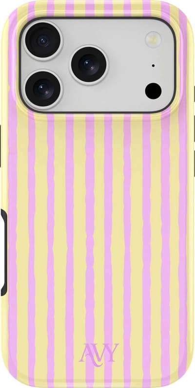 AVY Hoesje geschikt voor Apple iPhone 17 Pro | Pink Lemonade | Strepen | Roze & Geel | Hard Shell Back Cover | Compatibel met MagSafe & Qi2