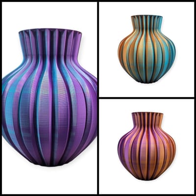 Layerzz - Ribbelvaas - 3-D geprint - voor droog en zijdebloemen - modern - stijlvol - kleurrijk - goud blauw paars