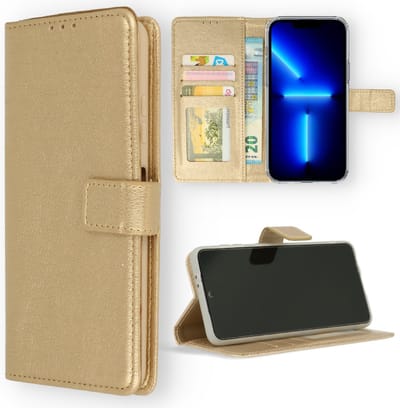 Casemania Hoesje Geschikt voor Apple iPhone 14 Plus Goud - Portemonnee Book Case - Kaarthouder & Magneetlipje