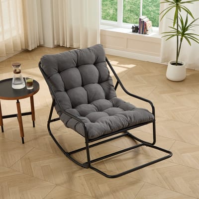 Wishdor Schommelstoel - Dik kussen - Verstelbare schommelbeweging - Modern - Woonkamer, slaapkamer, buiten - Staal - Grijs - 75 x 116 x 82 cm