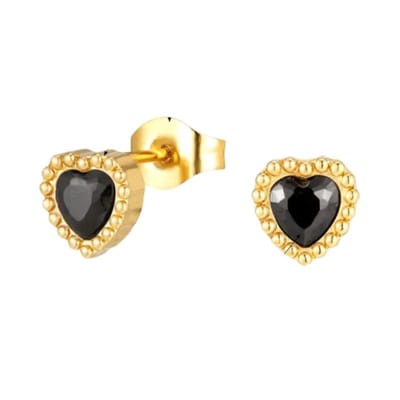Aramat Jewels | Oorbellen | Stalen zirkonia oorbellen hartvorm met bolletjes rand-6mm | | | |6mm | Staal | Kinderen, Volwassenen | Verkleurd niet