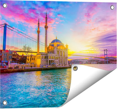 Gards Tuinposter Kleurrijke Ortakoy Moskee in Instanbul - 50x40 cm - Tuindoek - Tuindecoratie - Wanddecoratie buiten - Tuinschilderij