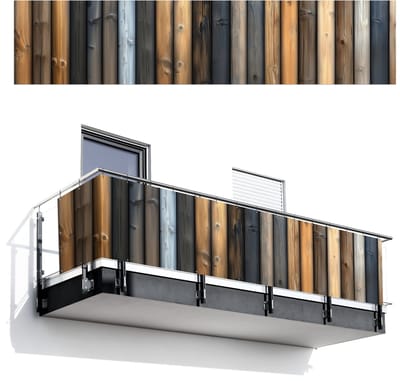 Balkonscherm 500x110 cm - Balkonposter Hout - Planken - Gemengd - Balkon scherm decoratie - Balkonschermen - Balkondoek zonnescherm