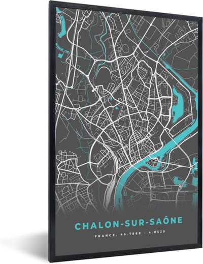 Fotolijst incl. Poster - Chalon-sur-Saône - Frankrijk - Stadskaart - Kaart - Plattegrond - 40x60 cm - Posterlijst